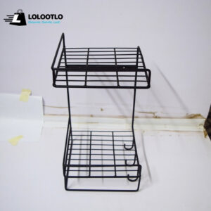 Premium Quality 4 In 1 2-Tier Wall Hanging Metal Shelf Organizer Rack with 3 Hooks and Towel Holder